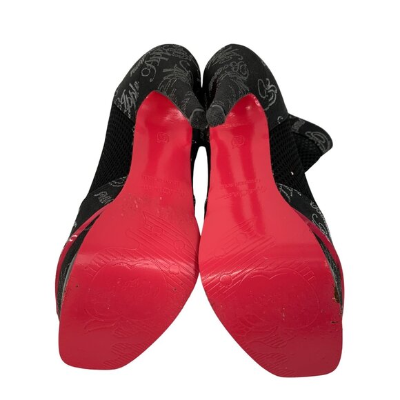 Rare Apple Bottoms Peep Toe Ankle Booties 6.5 Black Mesh Platform 8764 Charm - Picture 5 of 13